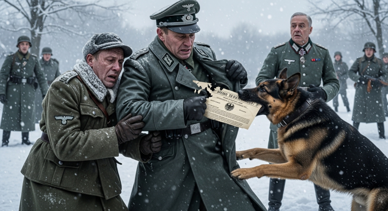 Der arrogante Kommandant zwang den alten, kranken Veteranen, bei klirrender Kälte stundenlang vor der Kaserne zu stehen. Als der Mann kollabierte, kam Hilfe von unerwarteter Seite. Ein ausgemusterter Militärhund, ein Riesenschnauzer, legte sich wärmend über ihn und weigerte sich, Befehle zu befolgen. Was der General dann entdeckte, brach jedem das Herz.