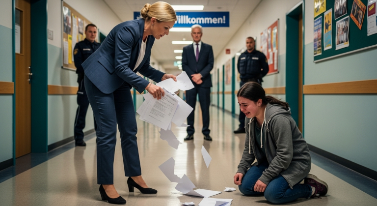 Mit einem verächtlichen Grinsen zerriss die grausame Lehrerin die Universitätsbewerbung des hart arbeitenden Waisenmädchens mitten auf dem Schulflur und warf ihr die Schnipsel ins Gesicht. „Du wirst immer ein Niemand bleiben!“, schrie sie. Plötzlich räusperte sich jemand laut hinter ihr. Es war der wichtigste Mann des Landes…
