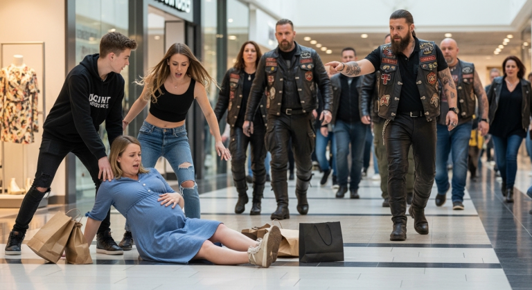 Zwei arrogante Teenagerinnen schubsten die erschöpfte, schwangere Frau auf dem Boden des Einkaufszentrums und lachten über ihre zerrissene Kleidung. Sie rang nach Luft. Plötzlich wurde die Musik im Mall übertönt von dem dröhnenden Sound von 30 Choppern, die direkt durch die Schiebetüren ins Zentrum fuhren. Der Anführer sprang ab. Das Grinsen der Mädchen verschwand sofort.
