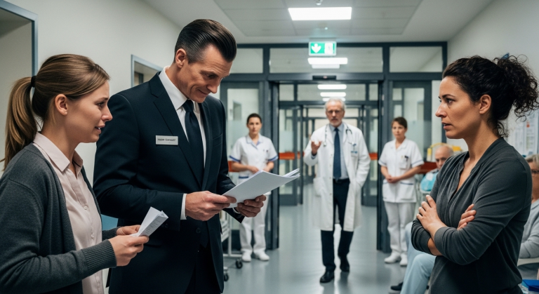 Mit einem hämischen Grinsen warf der Krankenhausverwalter die Geburtsurkunden der beiden Mütter auf den Boden des Flurs. „Nur eine echte Mutter“, zischte er und spuckte fast. Eine der Frauen brach schluchzend in den Armen ihrer Partnerin zusammen. Da öffnete sich die Tür des Chefarztes.
