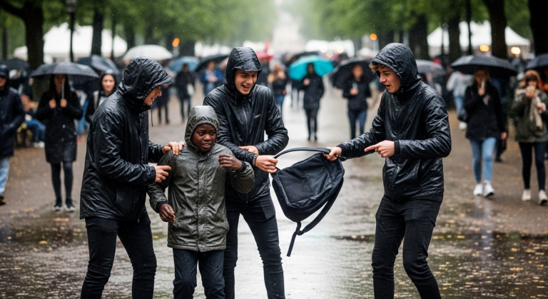 Drei reiche Gymnasiasten zwangen den wehrlosen afrikanischen Jungen mitten im überfüllten Park bei strömendem Regen auf die Knie und spuckten ihn an. Der Junge schluchzte erbärmlich, doch sie ahnten nicht, dass der scheinbar obdachlose, alte Mann im Rollstuhl neben ihnen ein hochdekorierter Kriegsveteran war, der gerade langsam seine Waffe zog.