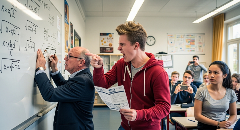 Der reiche Schnösel packte den alten Mathematiklehrer am Kragen, drückte ihn grob gegen die Tafel und spuckte ihm vor der ganzen Klasse ins Gesicht. “Dein Job gehört mir!”, drohte er. Doch die schüchterne Schülerin in der letzten Reihe erhob sich plötzlich und zog ein Dokument aus ihrer Tasche.