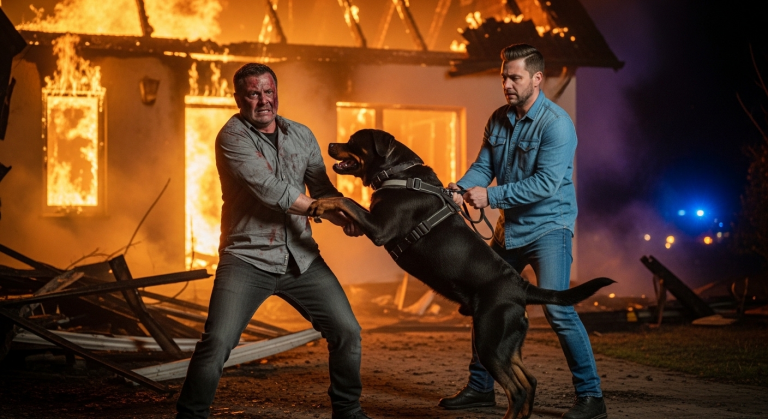 Ich dachte, mein Nachbar würde meinen friedlichen Rottweiler vergiften, als er mich wütend gegen den Zaun stieß und brüllte, mein Hund solle krepieren. Weinend sackte ich im kalten Regen zusammen. Doch als nachts plötzlich Flammen aus dem Haus des Nachbarn schlugen, durchbrach mein Hund die brennende Tür…