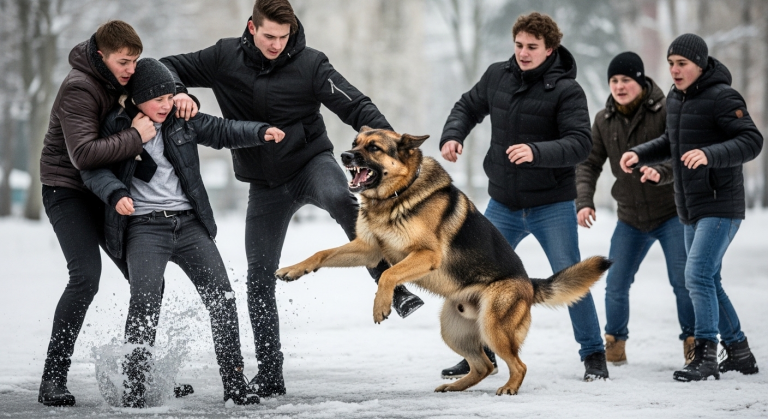 Ich dachte, ich würde im Schnee erfrieren, als die älteren Jungen mich schlugen, meine Jacke zerrissen und mich in die eisige Pfütze stießen. Weinend und blutend wartete ich auf das Ende. Da sprang plötzlich ein riesiger Schäferhund aus dem Nichts und fing den tödlichen Schlag ab…