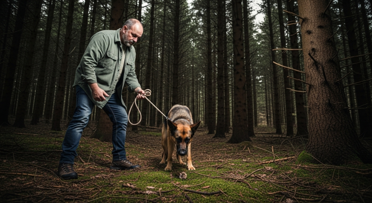 Der herrschsüchtige Vater riss dem Jungen die Leine aus der Hand und wollte den Hund im tiefen Wald anbinden. Doch mitten im Dickicht blieb der Hund plötzlich stehen, weigerte sich, einen Schritt weiterzugehen, und starrte mit hasserfüllten Augen auf den Boden direkt unter den Füßen des Vaters.