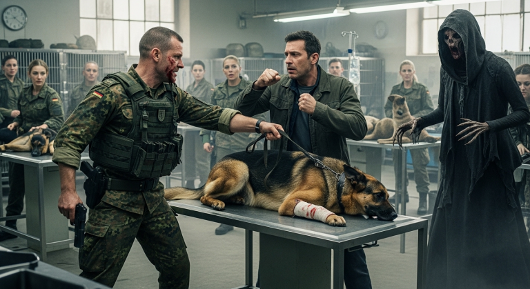 Ohne Gnade trat der Leutnant nach dem blutenden Militärhund in der Tierklinik. Als ich mich schützend über das wimmernde Tier warf, schlug er mir mit voller Wucht ins Gesicht. Mein Mund schmeckte nach Blut. Doch als der Leutnant seine Waffe zog, passierte etwas Unglaubliches, das ihn panisch rückwärts stolpern ließ…