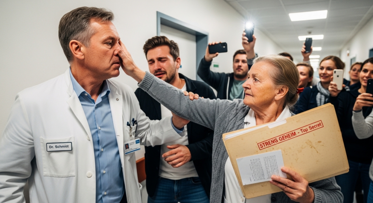 Im Krankenhausflur stieß der homophobe Chefarzt den weinenden Mann brutal gegen die Wand: „Lass die Hand deines kranken Mannes los, Schwule haben hier kein Besuchsrecht!“ Plötzlich öffnete sich die Tür und eine pensionierte Oberschwester schlug dem Arzt hart ins Gesicht. Was stand in der Akte, die sie bei sich trug?