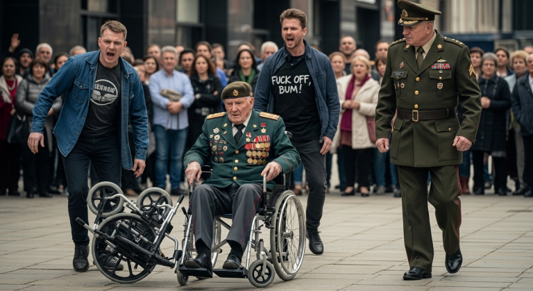 Dieser hochdekorierte Kriegsveteran saß zitternd im Rollstuhl, als ein arroganter Schnösel ihn brutal zu Boden stieß. „Verpiss dich, Penner!“ brüllte er. Doch als dieser knallharte General aus der Menge trat, eskalierte die Situation. Das Ende wird dich sprachlos machen!