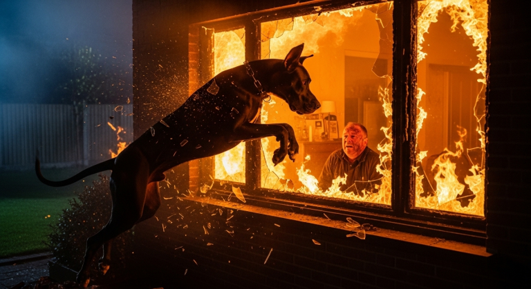 Stirb endlich, du Monster!”, brüllte der Nachbar und warf vergiftetes Fleisch über den Zaun zu meiner Deutschen Dogge. Mitten in der Nacht brach ein Feuer in seinem Haus aus und der Hund sprang durch das geschlossene Fenster direkt in die Flammen. Was er im brennenden Schlafzimmer des Mannes rettete, der ihn töten wollte, ist einfach unbegreiflich…