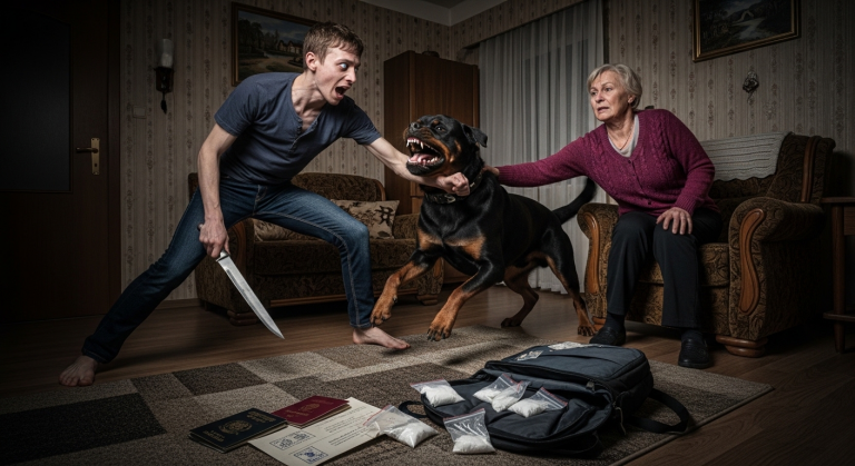 Der drogensüchtige Sohn wollte seine Mutter schlagen, um an ihr Geld zu kommen. Mein Rottweiler stellte sich schützend vor die alte Frau und knurrte so tief, dass die Fenster vibrierten. Der Sohn hob ein Messer, doch der Hund entwaffnete ihn mit einem einzigen Sprung. Was die Mutter dann im Rucksack ihres Sohnes fand…