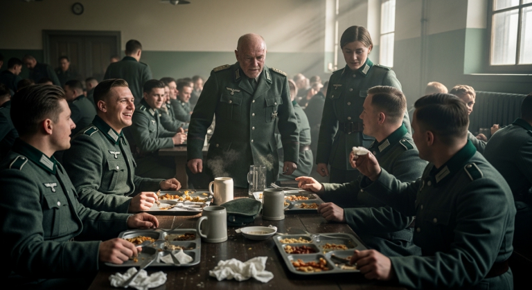 Mitten in der überfüllten Truppenküche schüttete der Oberleutnant seinen heißen Kaffee über meine frische Uniform und lachte mich aus. Niemand wagte es, dem verängstigten weiblichen Rekruten zu helfen. Bis ein alter, vernarbter Veteran aufstand, seinen Teller mit lautem Knall auf den Tisch schleuderte und langsam auf uns zukam..