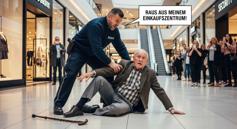 Der brutale Sicherheitsmann riss den verwirrten, an Alzheimer erkrankten alten Mann zu Boden und schlug ihm den Gehstock aus der Hand. „Verschwinde aus meinem Einkaufszentrum!“, brüllte er ihn an. Er hatte keine Ahnung, dass der verängstigte Mann der eigentliche Besitzer dieses gesamten Gebäudekomplexes war…
