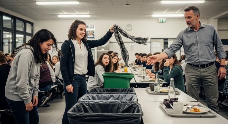 Mit einem brutalen Ruck riss sie ihr das Kopftuch vom Kopf und warf es lachend in den Mülleimer. Die ganze Cafeteria starrte das Mädchen an, Tränen brannten in ihren Augen, während sie sich wehrlos zusammenkauerte. Plötzlich erhob sich die unbeliebteste Lehrerin der Schule, trat wortlos heran und tat etwas Unfassbares.