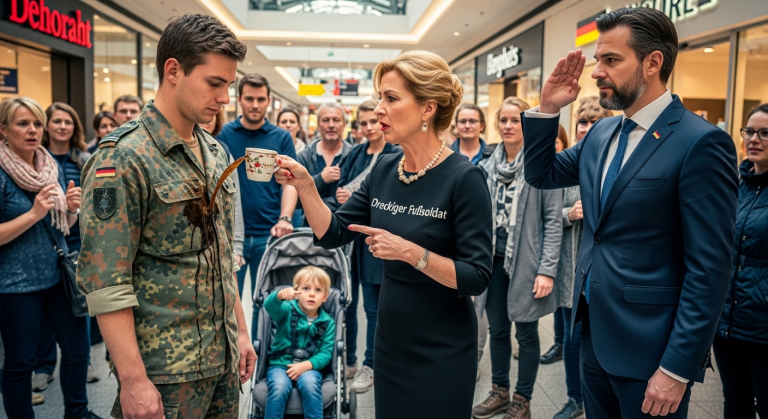 Mitten im belebten Einkaufszentrum schüttete die Frau des Generals ihren heißen Kaffee absichtlich über meine zerschlissene Uniform. “Dreckiger Fußsoldat”, spuckte sie aus und zeigte mit dem Finger direkt vor mein Gesicht. Alle starrten mich an. Bis plötzlich ein hochrangiger Regierungsbeamter durch die Menge trat und vor mir salutierte…