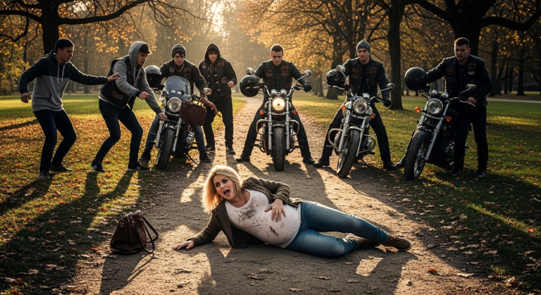 Eine Gruppe jugendlicher Schläger kreiste die junge, schwangere Frau im Park ein. Sie rissen ihr die Tasche weg und stießen sie erbarmungslos in den Dreck. Sie schrie um ihr Baby. Da verdunkelte eine gigantische Motorradgang den Weg, zog in Sekundenschnelle einen Kreis um sie und stieg ab…