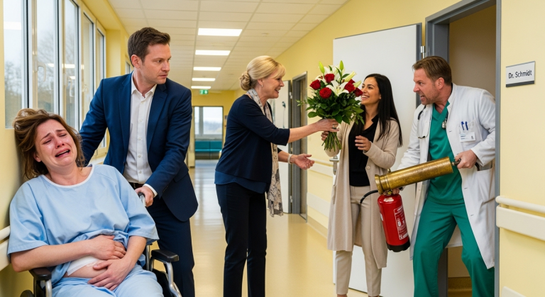 Ich hatte gerade unser Baby verloren, doch meine Schwiegermutter stand im Krankenhausflur und überreichte der Geliebten freudig einen Blumenstrauß. Mein Mann stieß meinen Rollstuhl kaltherzig gegen die Wand. Weinend bettelte ich um Hilfe, als ein Kinderarzt wutentbrannt aus dem Zimmer stürmte und die beiden für immer vernichtete…