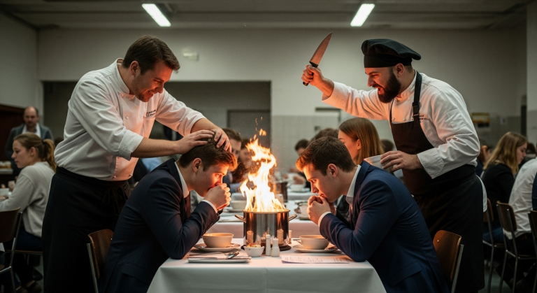 In der Mensa der Universität Heidelberg drückte der elitäre Sohn des Rektors den Kopf des Stipendiaten lachend in kochende Suppe und zündete seine Notizen an. Das halbe Gesicht des Teenagers war rot vor Schmerz, doch alle schwiegen. Bis der grimmige Küchenchef mit einem Fleischermesser aus der Küche stürmte und für brutale Gerechtigkeit sorgte…