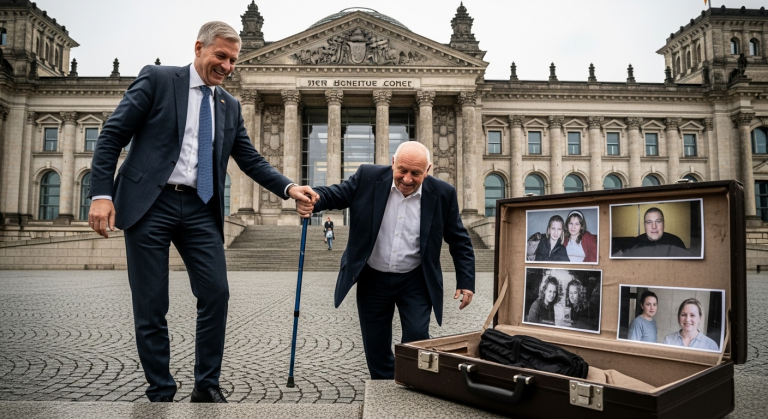 Der korrupte Politiker demütigte den weinenden Kriegsveteranen direkt auf den verregneten Stufen des Reichstagsgebäudes. Mit einem höhnischen Grinsen stieß er meinen Gehstock weg, ließ mich 15 Stufen hinunterfallen und lachte eiskalt – Doch in dem Aktenkoffer, den ein mutiger Passant aus seinem Wagen gestohlen hatte, befanden sich schreckliche Foltervideos von vermissten Kindern.