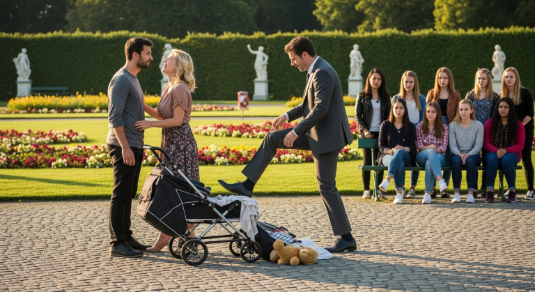 Ich war der naive Ehemann, der dachte, unsere 5-jährige Ehe sei perfekt. Im Englischen Garten trat ihr reicher Liebhaber den Kinderwagen unserer Tochter um, während sie mir höhnisch ins Gesicht lachte… Doch die Gruppe von Studenten, die plötzlich aufstand, lehrte sie die brutalste Lektion ihres Lebens.