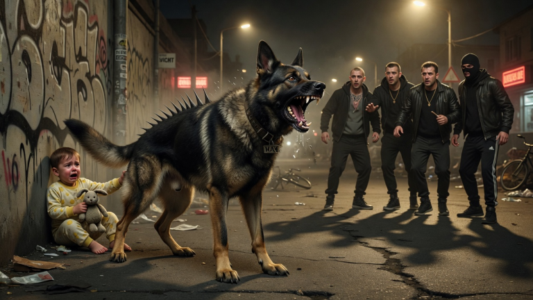 5 aggressive Männer prügelten rücksichtslos mit Baseballschlägern auf den Hund ein, der sich schützend über das schreiende Kleinkind legte. Keuchend und von den harten Schlägen gezeichnet, schloss der Hund die Augen… bevor er ein furchteinflößendes Bellen ausstieß. Was dieser treue Deutsche Schäferhund in den nächsten Sekunden tat, um die brutale Bande völlig in Panik zu versetzen, ist unbegreiflich!