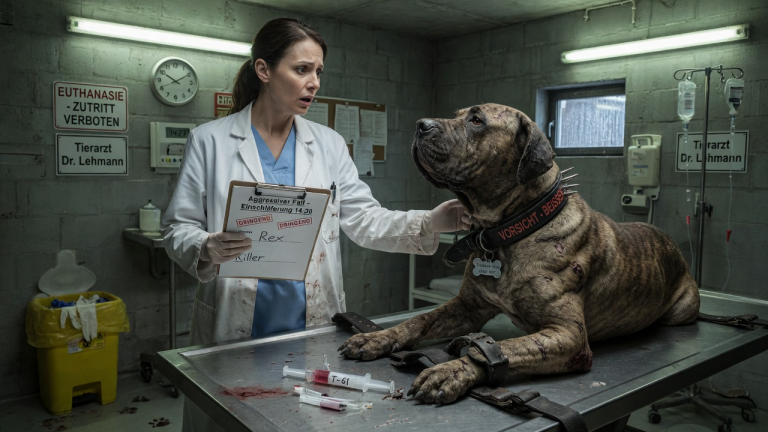 “Ich sollte den aggressivsten Hund des Tierheims einschläfern, aber als ich sein Halsband berührte, erstarrte mein Blut.”