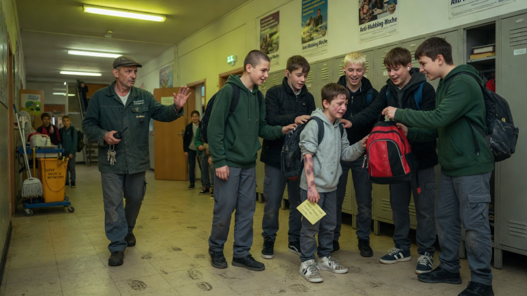 Diese 5 grausamen Jungen zündeten meine Schultasche an und stießen mich gewaltsam gegen die Wand. Ich weinte bitterlich vor Schmerzen… bis der stille Hausmeister mit geballten Fäusten dazwischenging. Warum war der Körper dieses kleinen Jungen mit so vielen frischen Wunden und unerklärlichen Prellungen übersät?