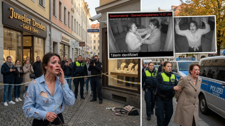 Ich bin 25 Jahre alt und wurde von der tyrannischen Mutter meines Mannes auf offener Straße in der Dresdner Altstadt angegriffen. Sie riss mir das Hemd auf, kratzte mein Gesicht blutig und beschimpfte mich als Diebin… Der Spieß drehte sich jedoch um, als die Überwachungskamera des Juweliers bewies, dass sie die Täterin war und sofort in Untersuchungshaft kam.