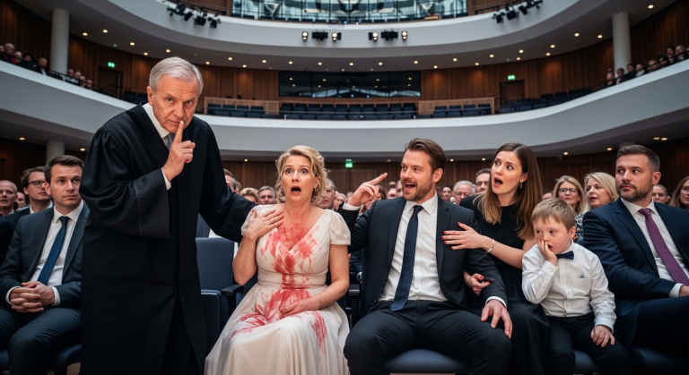 Nach 12 gemeinsamen Jahren erniedrigte mich mein Mann vor unserem autistischen Sohn in der Hamburger Elbphilharmonie. Er schüttete mir Wein über das Kleid, zeigte mir den Mittelfinger und zog seine Affäre an sich… Da erhob sich ein bekannter Richter aus dem Publikum und verlangte etwas, das den gesamten Saal in eine beklemmende Stille versetzte.