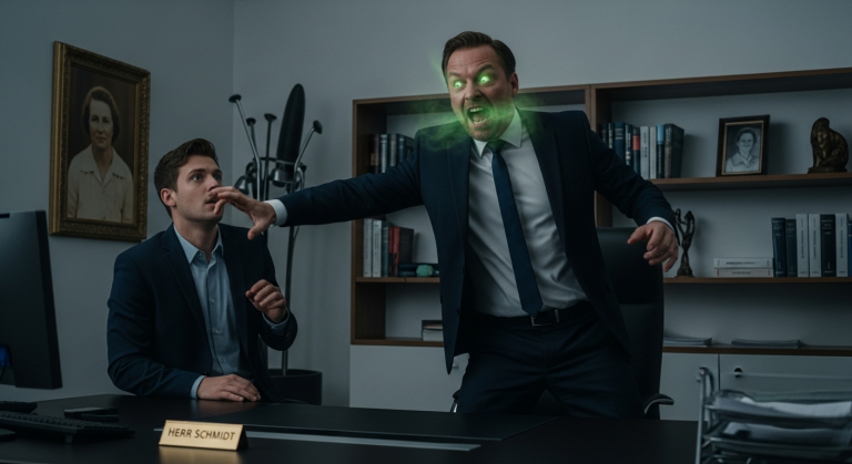 “Du bist ein Nichts!” schrie mein brutaler Chef, drückte mich wütend gegen den Schreibtisch und fuchtelte mit dem Finger vor meinem Gesicht. Plötzlich verdrehten sich seine Augen. Mit einer unnatürlichen, kratzigen Stimme, die genau wie meine verstorbene Mutter klang, zischte er: “Fass mein Kind nie wieder an!”