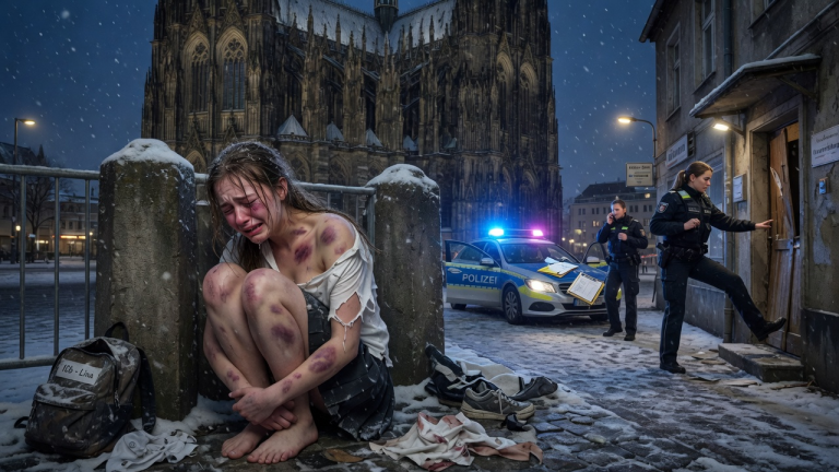 Als 15-jährige Schülerin mit schweren Blutergüssen versteckte ich mich weinend hinter dem Kölner Dom. Meine brutale Stiefmutter hatte mir brüllend das Hemd zerrissen und mich bei Minusgraden aus dem Haus gesperrt – Bis eine mutige Polizistin die Tür eintrat und das Jugendamt einschaltete, um mich für immer aus dieser Hölle zu befreien.