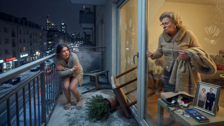 Nur weil ich nach 4 IVF-Behandlungen keinen Jungen gebar, sperrte mich meine eiskalte Schwiegermutter bei Minusgraden auf den Balkon in Frankfurt. Sie stieß den Stuhl um, riss mir den Mantel weg und blickte mich voller Abscheu an – Was sie jedoch nicht wusste: Der Notruf, der gerade bei der Polizei einging, stammte nicht von mir, sondern von einer Person, die sie am meisten fürchtete