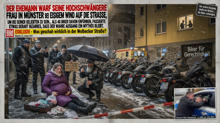 DER EHEMANN WARF SEINE HOCHSCHWANGERE FRAU IN MÜNSTER BEI EISIGEM WIND AUF DIE STRASSE, UM BEI SEINER GELIEBTEN ZU SEIN… ALS 40 BIKER DAVON ERFUHREN, PASSIERTE ETWAS DERART BIZARRES, DASS DER WAHRE AUSGANG EIN MYTHOS BLEIBT.