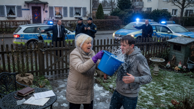 SCHWIEGERMUTTER HELGA SCHÜTTETE MIR BEI 5 GRAD EISWASSER INS GESICHT UND SPERRTE MICH IN DEN GARTEN IN MÜNCHEN, WEIL ICH IHR TESTAMENT NICHT UNTERSCHREIBEN WOLLTE…SIE WUSSTE JEDOCH NICHT, DASS RECHTSANWALT WEBER BEREITS MIT 2 POLIZEIAUTOS AUF DEM WEG WAR, UM SIE WEGEN NÖTIGUNG ZU VERHAFTEN.