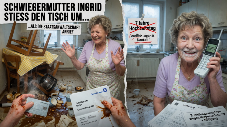 SCHWIEGERMUTTER INGRID STIESS DEN TISCH UM UND SCHÜTTETE HEISSEN KAFFEE ÜBER MEINE HÄNDE, WEIL ICH NACH 7 JAHREN MEIN EIGENES GEHALTSKONTO IN BERLIN ERÖFFNETE…ALS DIE STAATSANWALTSCHAFT PLÖTZLICH ANRIEF, GEFROR IHR SIEGESSICHERES LÄCHELN ZU EIS.