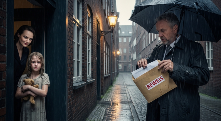 DIE GRAUSAME STIEFMUTTER SPERRTE DIE KLEINE ANNA FÜR 48 STUNDEN IN DEN STRÖMENDEN REGEN VON HAMBURG, WEIL SIE DIE GEFÄLSCHTEN GERICHTSDOKUMENTE GELESEN HATTE… DOCH DER ANWALT HERR SCHMIDT KAM GENAU IM RICHTIGEN MOMENT MIT EINEM SCHOCKIERENDEN BEWEIS.