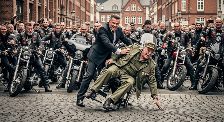 DER ARROGANTE MILLIARDÄR STIEß DEN KRIEGSVETERANEN KARL IN BOCHUM AUS DEM ROLLSTUHL UND ZEIGTE KEINE GNADE, WEIL ER IHN ANWIDERTE… WIE 40 GRIMMIGE BIKER IHM DAS HANDWERK LEGTEN, LÄSST DAS INTERNET BEBEN!