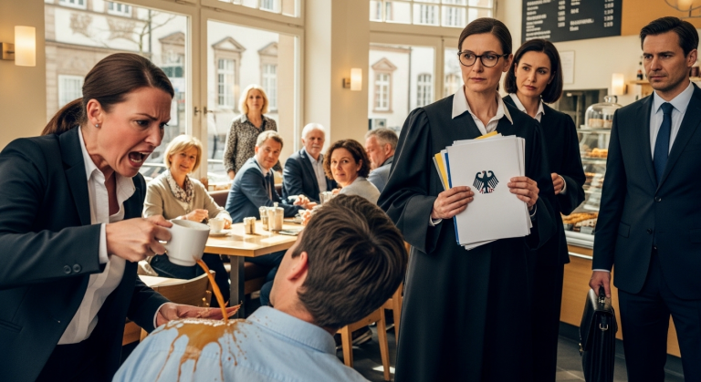 MIT VERZERRTEM GESICHT KIPPT DIE SCHWIEGERMUTTER HEISSEN KAFFEE ÜBER MICH IN EINEM CAFÉ IN STUTTGART UND BESCHIMPFTE MICH ALS BETRÜGERIN – ABER GENAU IN DIESEM MOMENT BETRATEN 3 STAATSANWÄLTE DEN RAUM UND ZEIGTEN IHR DIE ECHTEN PAPIERE.