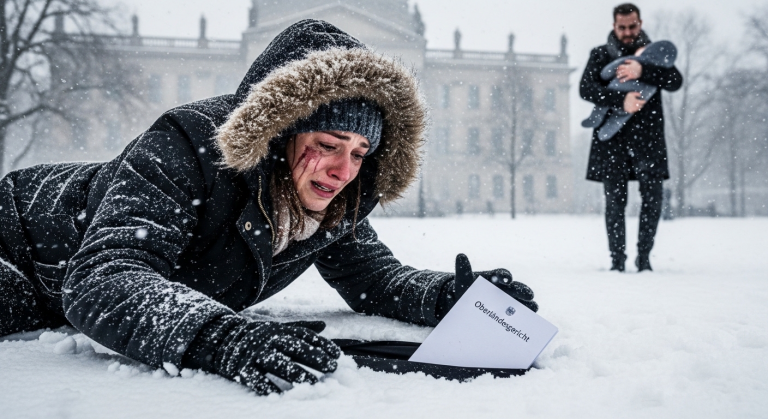 IM KALTEN BERLINER SCHNEE STIEß ER MICH ZU BODEN UND RISS MIR UNSER 1-JÄHRIGES BABY AUS DEN ARMEN… DOCH DIE GEHEIME ENTSCHEIDUNG DES OBERLANDESGERICHTS, DIE ICH IN DER TASCHE TRUG, SOLLTE SEIN SCHICKSAL BESIEGELN.