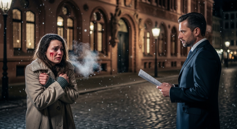 MEINE STIEFMUTTER OHRFEIGTE MICH UND WARF MICH IN DIE BITTERE KÄLTE HINAUS, WEIL ICH DEN WAHREN GRUND FÜR DEN RUIN UNSERES UNTERNEHMENS HERAUSFAND – EXAKT 10 MINUTEN SPÄTER ENTHÜLLTE EIN ANWALT AUS FRANKFURT IHRE DUNKELSTEN LÜGEN.