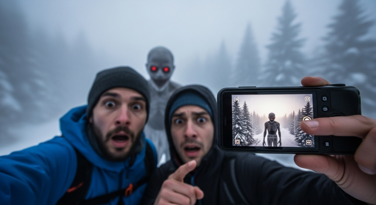 Wir knipsten ein harmloses Selfie im dichten Nebel der Alpen, doch was wir beim Heranzoomen auf dem Display entdeckten, ließ unser Blut gefrieren – dieser irre Creep lauerte nicht nur im Hintergrund, er war uns bereits verdammt nah!