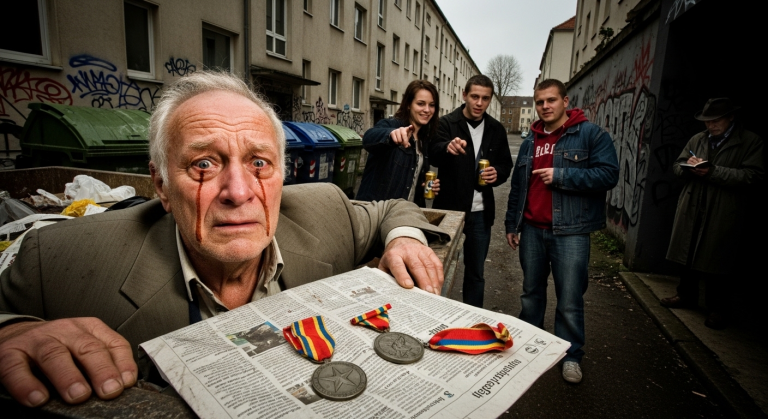SIE TRATEN DEN TRAUMATISIERTEN KLAUS IN DEN MÜLL UND ZERRISSEN SEINE 3 VERDIENSTMEDAILLEN IN ROSTOCK, WEIL ER WEGEN SEINER KRIEGSALBTRÄUME WEINTE -DOCH NIEMAND WUSSTE, DASS EIN GEHEIMER MILITÄRERMITTLER ALLES BEOBACHTETE UND BALD EIN BLUTIGES VERBRECHEN LÜFTEN WÜRDE.