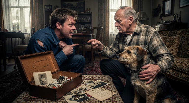 WÄHREND SEIN SOHN IHM WÜTEND DAS HEMD ZERRISS UND DEN 82-JÄHRIGEN KLAUS IN EIN HAMBURGER PFLEGEHEIM ZERREN WOLLTE, UM DEN HUND ZU ENTSORGEN… ZOG DAS TIER EINE KISTE HERVOR, DEREN INHALT DAS LEBEN DER FAMILIE FÜR IMMER ZERSTÖRTE.