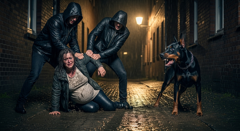 Sie leerten meine Tasche im Dreck và zwangen mich, eine hochschwangere Frau, im Regen zu knien và um Gnade zu betteln. Doch als die Scheinwerfer der Polizei noch weit weg waren, kam die Rettung aus der Dunkelheit: Ein Dobermann, der lautlos wie ein Geist erschien und die Angreifer in die Knie zwang.