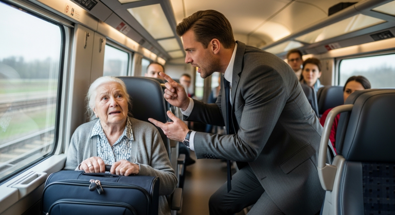 IM ICE NACH KÖLN SCHUBSTE EIN GESCHÄFTSMANN DIE 80-JÄHRIGE INGRID HART GEGEN DIE WAND UND BESCHIMPFT SIE, WEIL IHR KOFFER IM WEG STAND… DER ARROGANTE MANN WUSSTE NICHT, DASS IHR ENKEL MIT 80 ROCKERN BEREITS AM NÄCHSTEN BAHNHOF WARTETE!