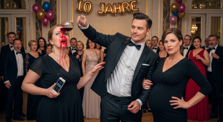 AUF DER 10. JUBILÄUMSPARTY IN BERLIN SCHÜTTETE LUKAS SEINER FRAU ROTWEIN INS GESICHT UND PRÄSENTIERTE SEINE SCHWANGERE GELIEBTE, WEIL ER SIE FÜR ARMSELIG HIELT… KEINER AHNTE, DASS IHR ANRUF BEIM ANWALT SEIN LEBEN GLEICH ZERSTÖREN WÜRDE.