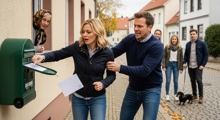 Eine Frau findet einen namenlosen Brief in ihrem Briefkasten. Als sie ihn öffnen will, wird sie plötzlich von ihrem eigenen Ehemann attackiert, was eine Kette von schockierenden, lebensverändernden Enthüllungen auf offener Straße auslöst.