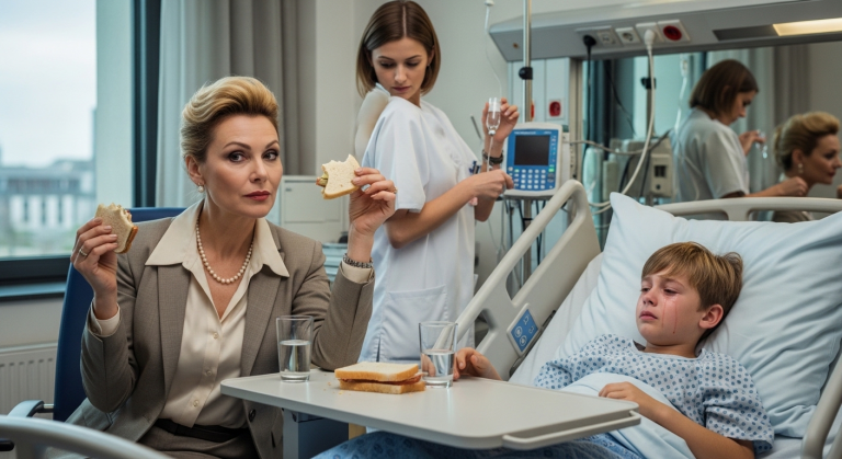 DIE BÖSE STIEFMUTTER Aß GEMÜTLICH IHR SANDWICH UND VERWEIGERTE DEM HUNGRIGEN, WEINENDEN JUNGEN IM KRANKENBETT JEDEN SCHLUCK WASSER… DIE UNERWARTETE RACHE VON 1 AUFMERKSAMEN PFLEGER IM DÜSSELDORFER KLINIKUM LÄSST EINEM DAS BLUT IN DEN ADERN GEFRIEREN.