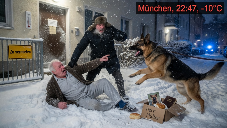 BEI MINUS 10 GRAD IN MÜNCHEN SPERRTE DER GRAUSAME VERMIETER DEN 80-JÄHRIGEN HERRN MÜLLER IN DEN EISIGEN SCHNEE UND SCHRIE IHM INS GESICHT, DASS ER VERSCHWINDEN SOLL – WAS SEIN DEUTSCHER SCHÄFERHUND MAX DANN TAT, UM DAS LEBEN SEINES HERRCHENS ZU RETTEN, WIRD DEIN HERZ IN TAUSEND STÜCKE REISSEN.