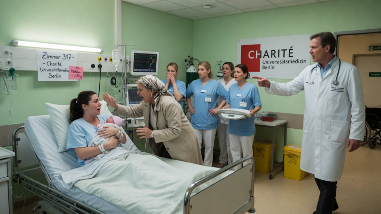 IN DER BERLINER CHARITÉ-KLINIK STIEß MEINE SCHWIEGERMUTTER MICH VOM KRANKENBETT UND SPUCKTE MIR VOR 5 KRANKENSCHWESTERN INS GESICHT, WEIL ICH NUR EIN MÄDCHEN GEBOREN HATTE… DER CHEFARZT ZÖGERTE JEDOCH KEINE SEKUNDE UND VERWIES SIE SOFORT DES RAUMES.