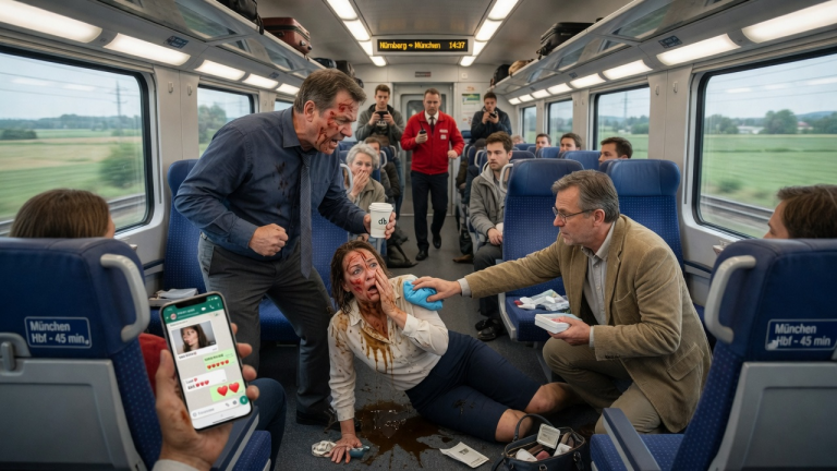 WÄHREND DER FAHRT NACH MÜNCHEN SCHÜTTETE MEIN EHEMANN MIR HEISSEN KAFFEE INS GESICHT UND STIESS MICH ZU BODEN, WEIL ICH SEINE AFFÄRE ENTDECKT HATTE… WAS EIN 50-JÄHRIGER PASSAGIER DANN TAT, UM MICH ZU RETTEN, WIRD EUCH SPRACHLOS MACHEN.